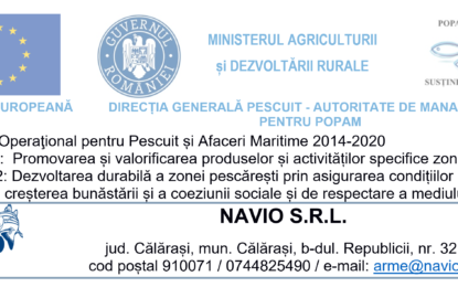 COMUNICAT DE PRESĂ: „PESCĂRUȘ – Valorificarea patrimoniului natural al Dunării călărășene pentru activități și servicii de turism. Asigurarea de facilități de cazare pentru vacanțe de scurtă durată, transport de agrement, pescuit și educație ecologică”/ cod SMIS: 133328